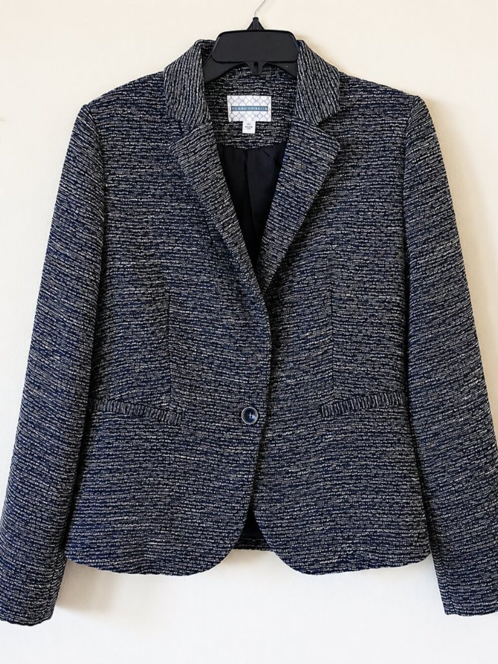 Pim + Larkin Gray/Black Tweed Long Sleeve Metallic Lined Blazer Jacket SZ M